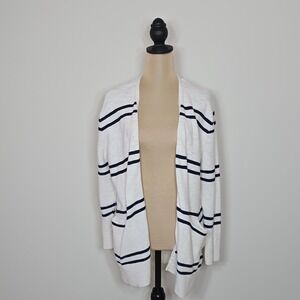 Madewell Striped Open Front Long Cardigan Sweater White Navy Size M